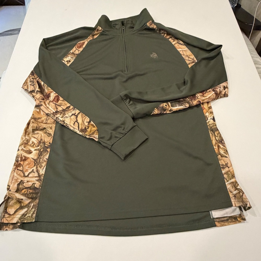 Legendary Whitetails Mens XL Quarter Zip Camo Pullover Performance Shirt Green